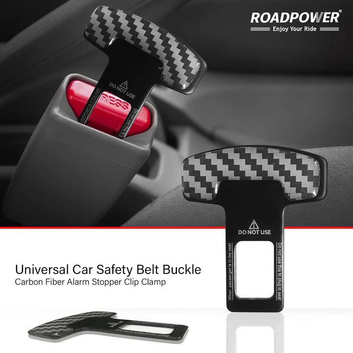 Car Safety Seat Belt Buckle Alarm Stopper Silencer Clip Clamp Carbon Fiber Universal (2 Pcs)
