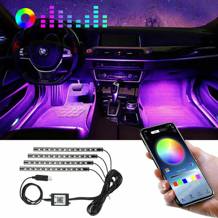Car RGB 4 Pcs Waterproof Led Light Strip Remote or Bluetooth Control (USB Input)